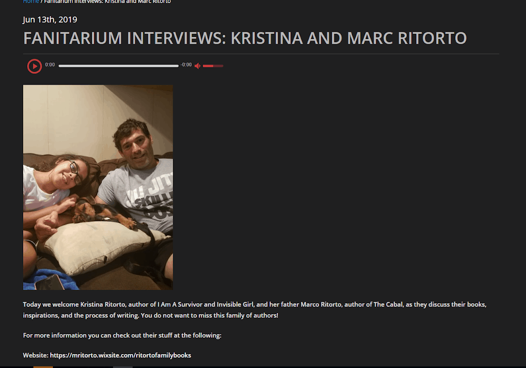 FANITARIUM INTERVIEWS: KRISTINA AND MARC RITORTO- The Virtual Book Tour Continues
